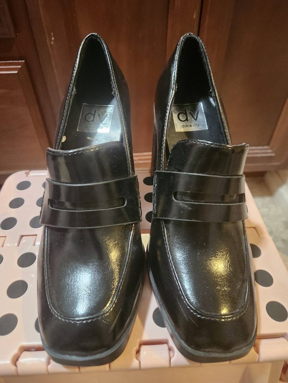 DV by Dolce Vita Black Loafer Block Heel Pumps